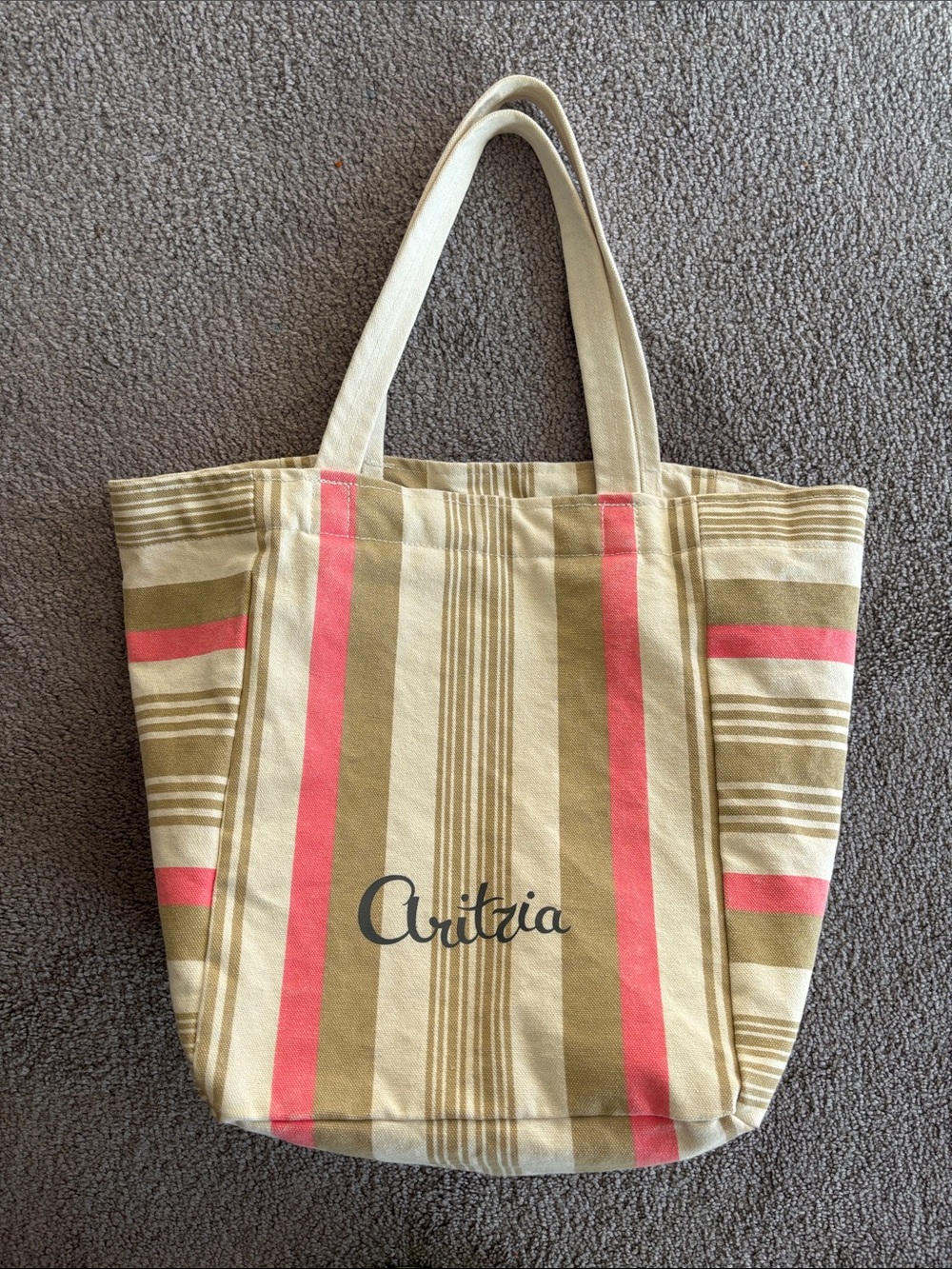 Aritzia Striped Canvas Tote in Beige and Coral